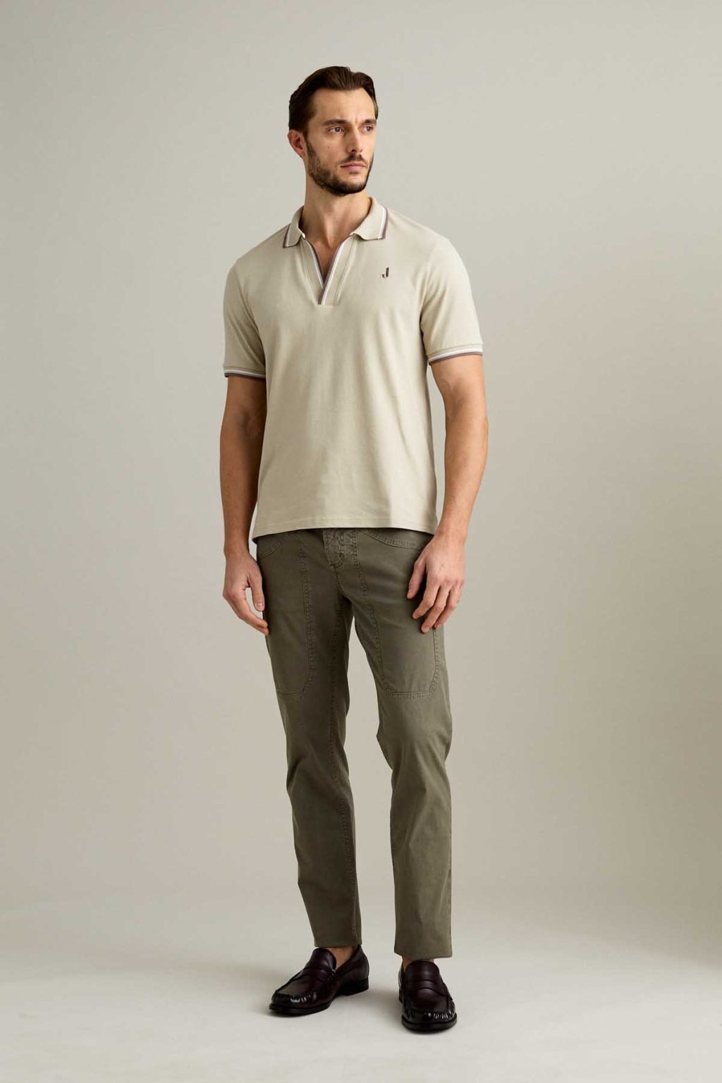 POLO - MANICA CORTA SCOLLO A V - PIQUET BEIGE CHIARO