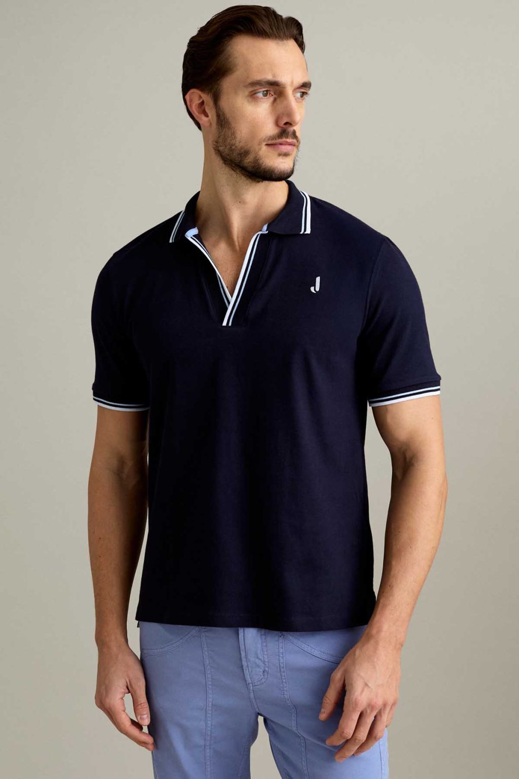 POLO - MANICA CORTA SCOLLO A V - PIQUET BLU SCURO