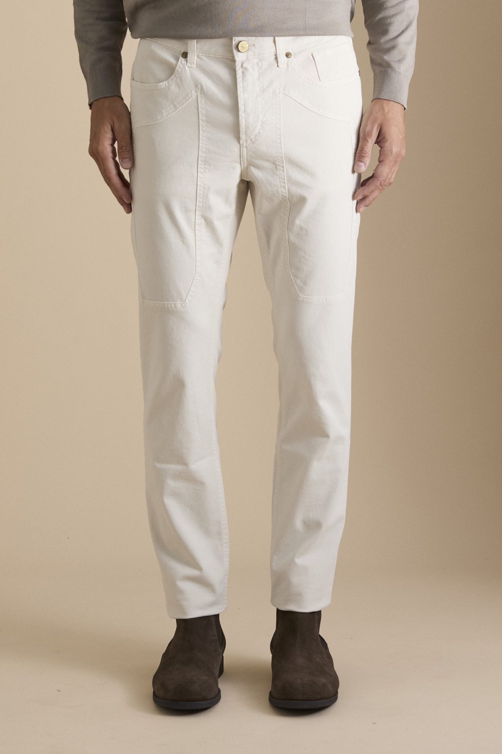 PANTALONE - JOHN - TOPPA COTONE SLIM FIT BIANCO GESSO