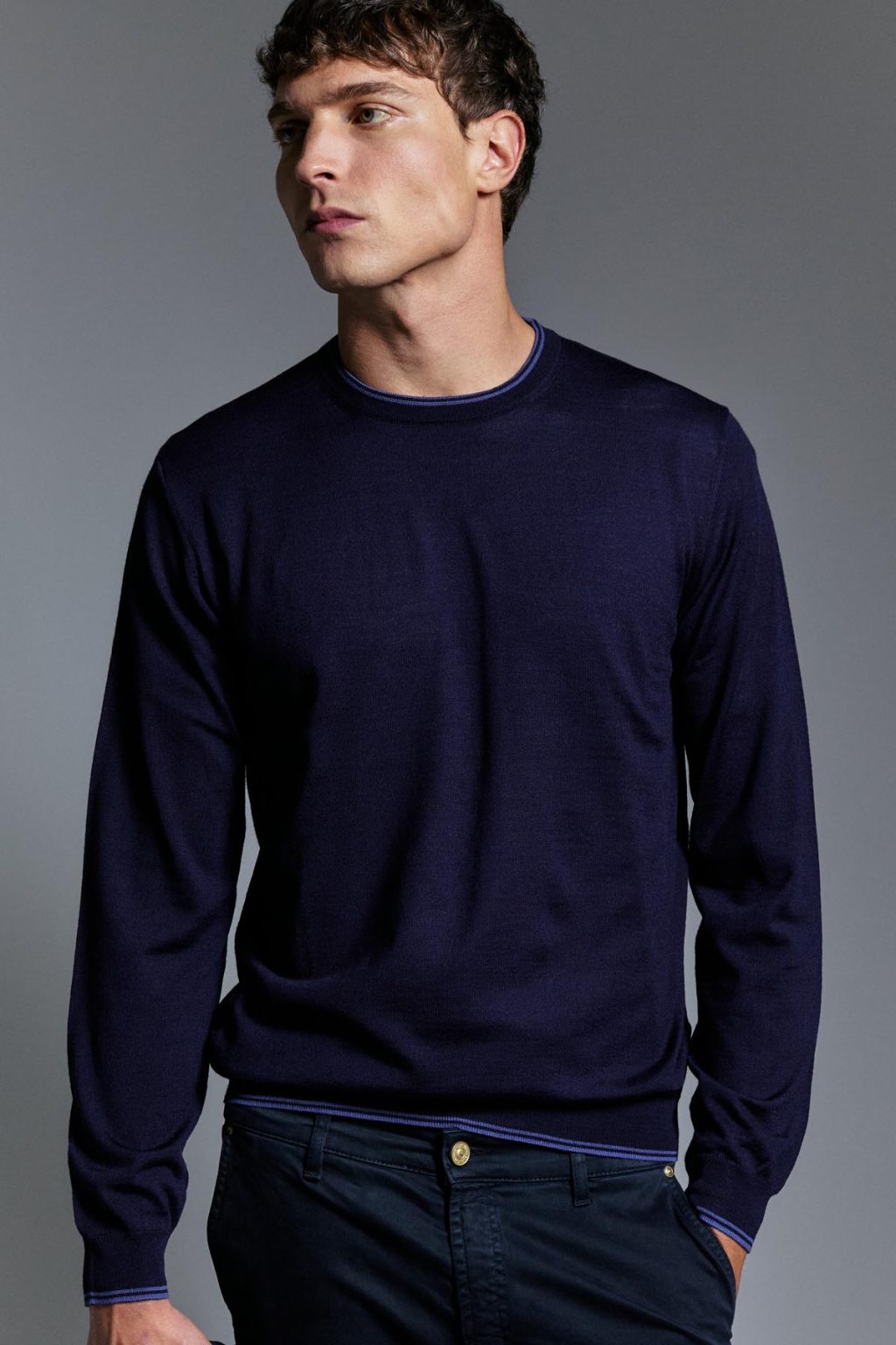 MAGLIONE - GIROCOLLO - LANA BLU SCURO