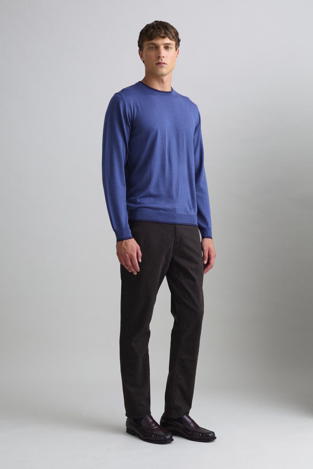 MAGLIONE - GIROCOLLO - LANA BLU MARE