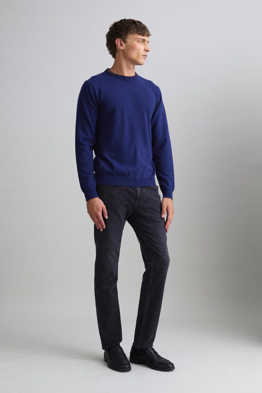 MAGLIONE - GIROCOLLO CARDATO - LANA BLU MARE