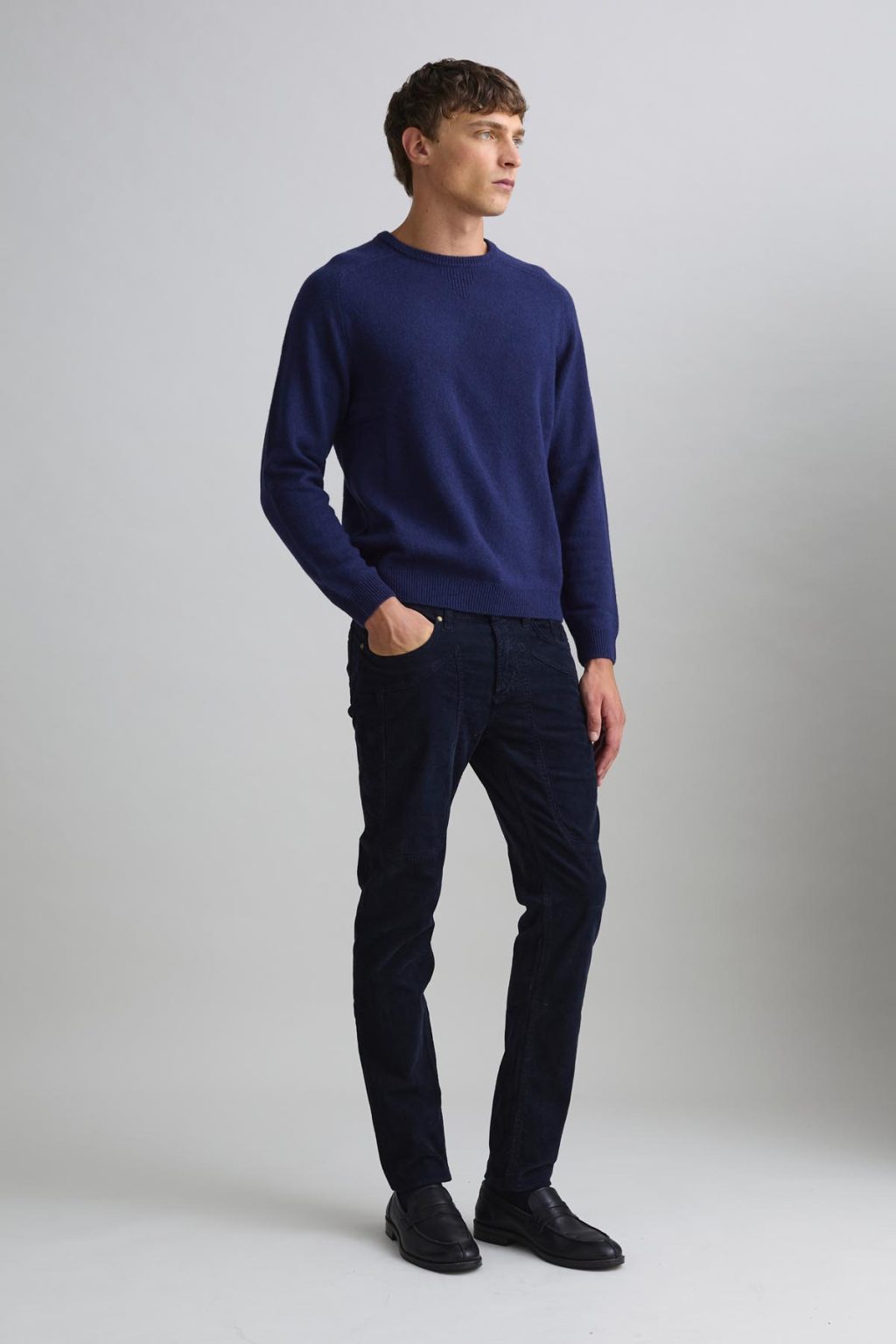 MAGLIONE - GIROCOLLO RAGLAN - LANA BLU MELANGE