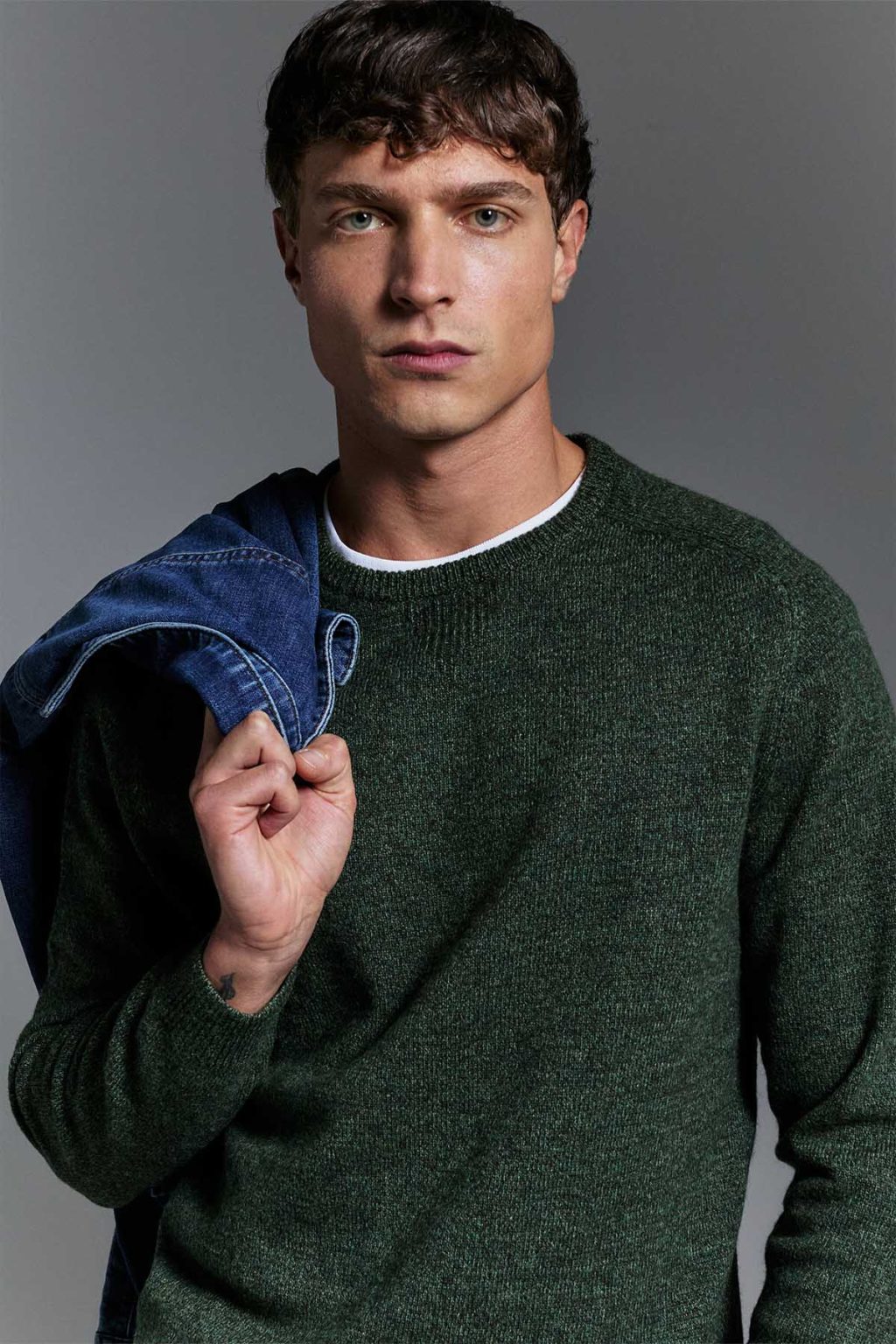 MAGLIONE - GIROCOLLO RAGLAN - LANA VERDE MILITARE MELANGE
