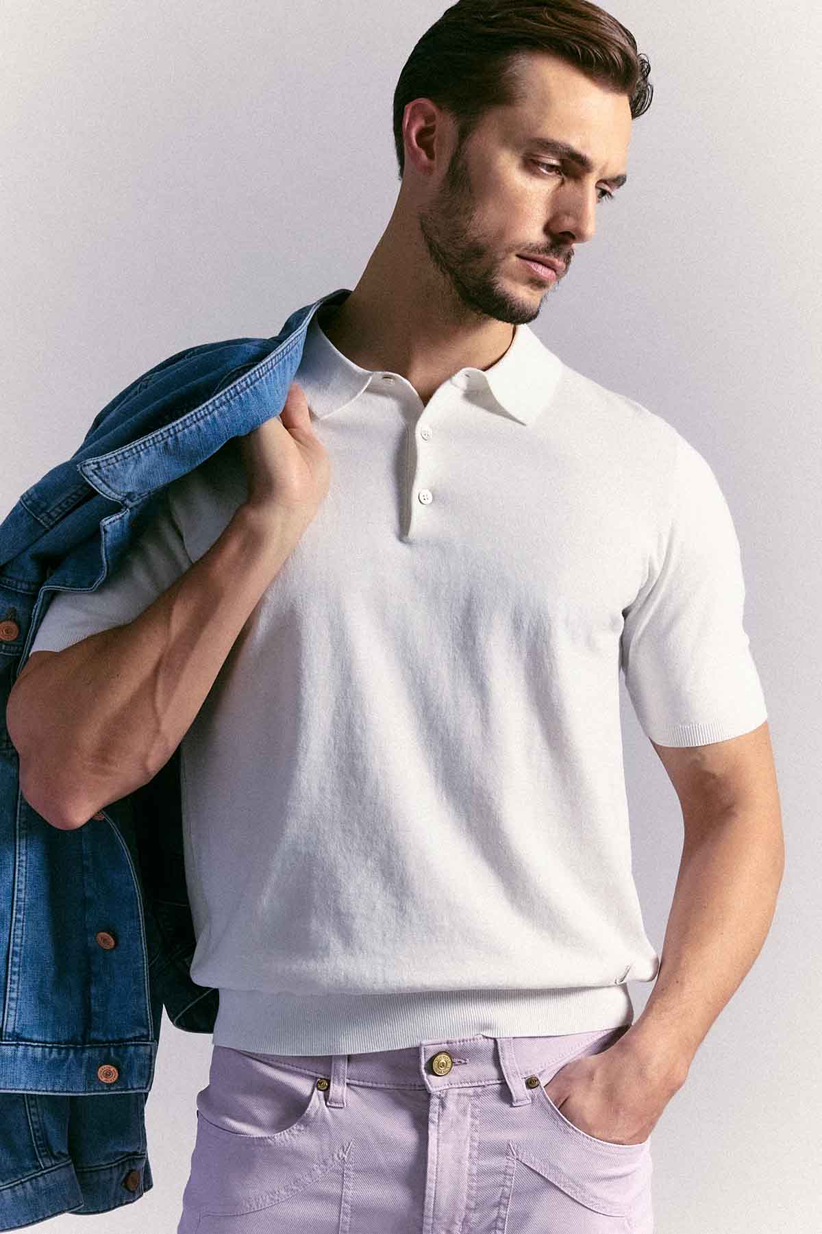 POLO - MANICA CORTA - COTONE MAGLIERIA CALATA BIANCO LANA
