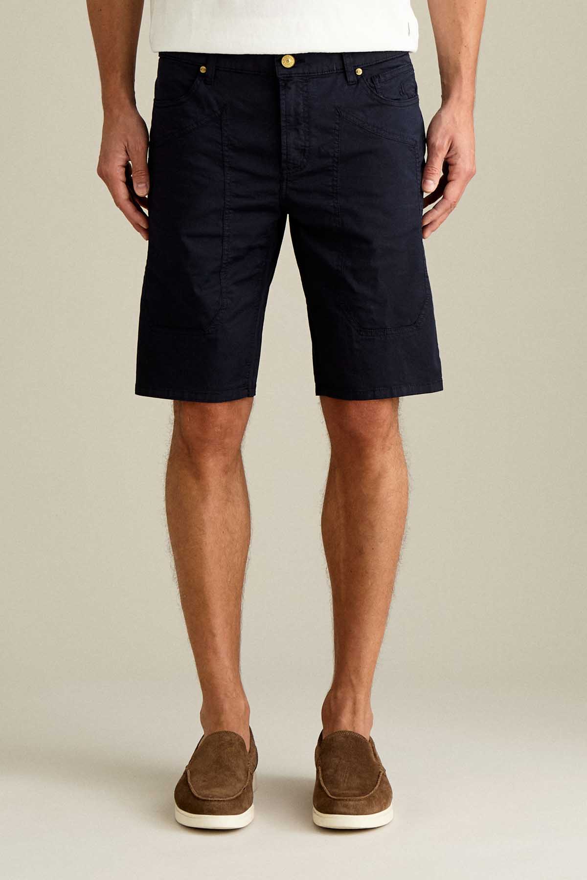 BERMUDA - JAYDEN - TOPPA COTONE SLIM FIT BLU SCURO