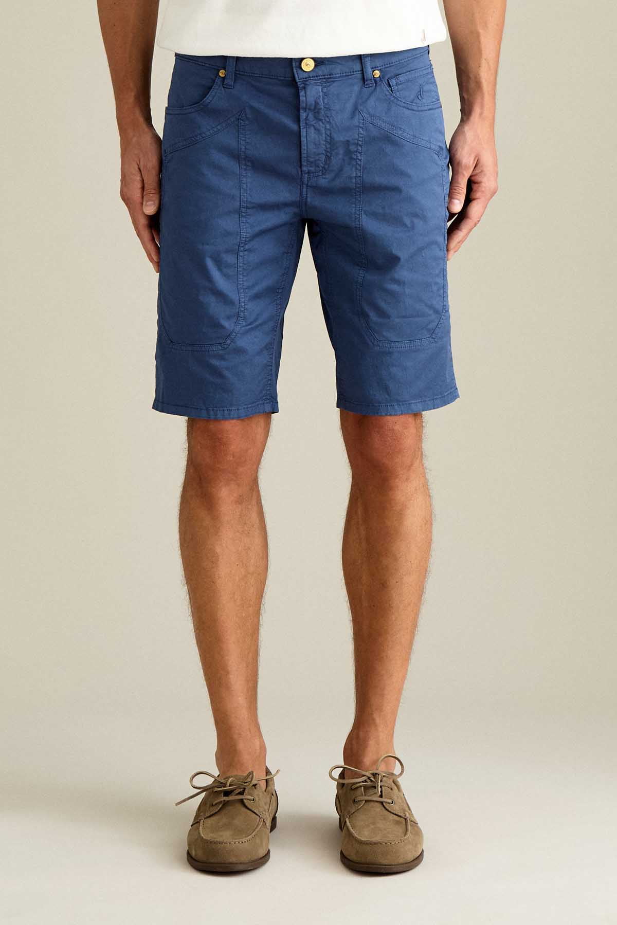 BERMUDA - JAYDEN - TOPPA COTONE SLIM FIT BLU MEDIO