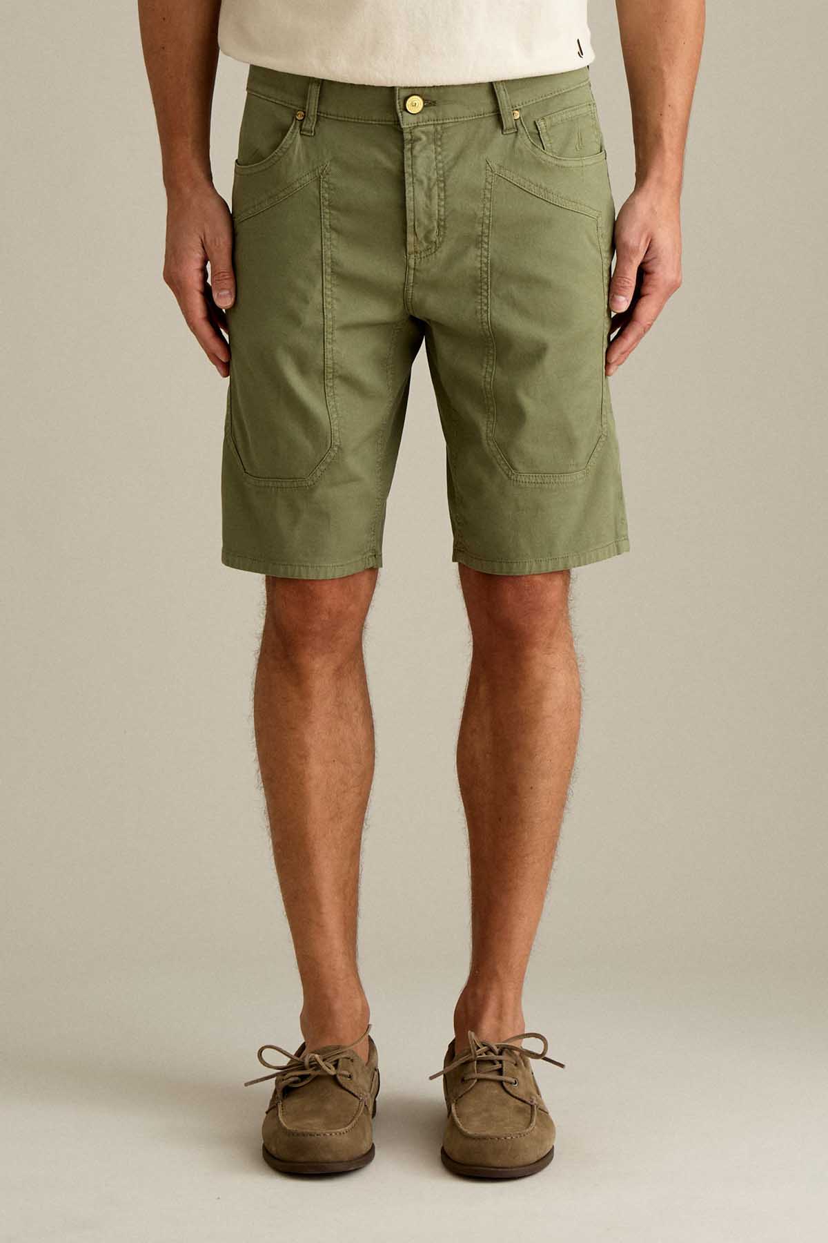 BERMUDA - JAYDEN - TOPPA COTONE SLIM FIT  VERDE SALVIA SCURO
