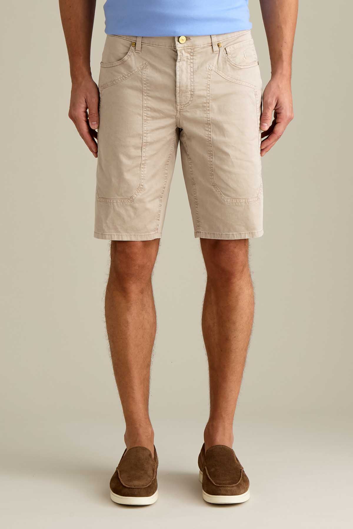 BERMUDA - JAYDEN - TOPPA COTONE SLIM FIT BEIGE CEMENTO